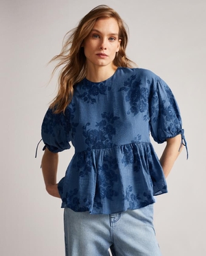 Hauts Ted Baker Exaggerated Puff Sleeve Bleu Foncé Femme | OYM-21668237